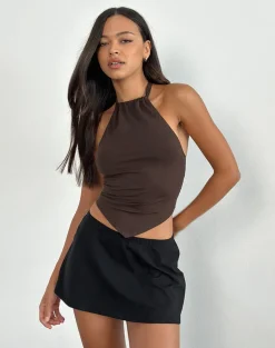 Shalas Halter Top in Jersey Bitter Chocolate