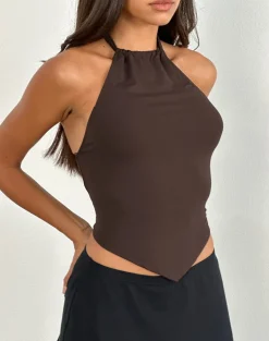 Shalas Halter Top in Jersey Bitter Chocolate