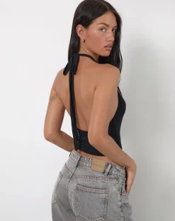 Shalas Halter Top in Rayon Jersey Black