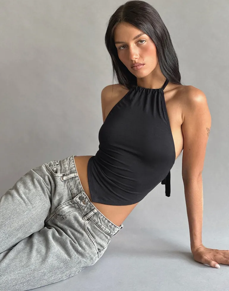 Shalas Halter Top in Rayon Jersey Black