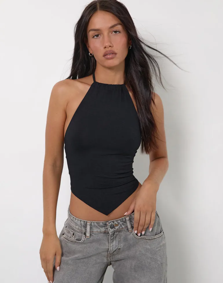 Shalas Halter Top in Rayon Jersey Black