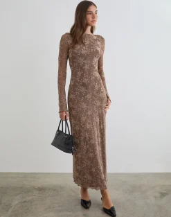 Shaleed Maxi Dress in Leafy Flock Dark Taupe