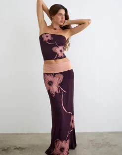 Shali Bandeau Top in Burgundy with Flower Silhouette