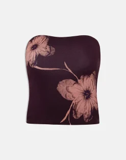 Shali Bandeau Top in Burgundy with Flower Silhouette