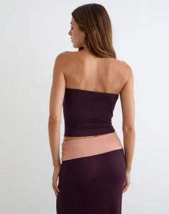 Shali Bandeau Top in Burgundy with Flower Silhouette
