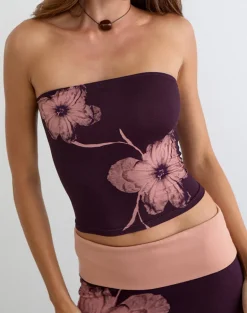Shali Bandeau Top in Burgundy with Flower Silhouette