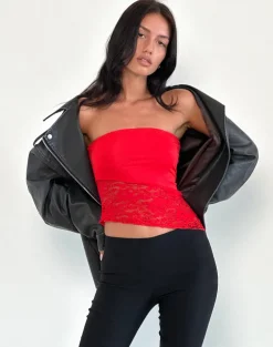 Shanda Lace Tube Top in Red