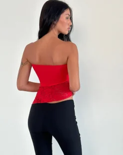 Shanda Lace Tube Top in Red