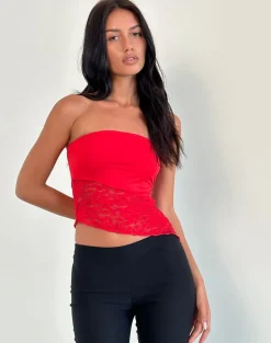 Shanda Lace Tube Top in Red