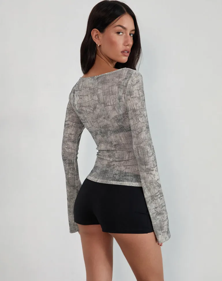 Sheiza Long Sleeve Top in Sheer Mesh Grey