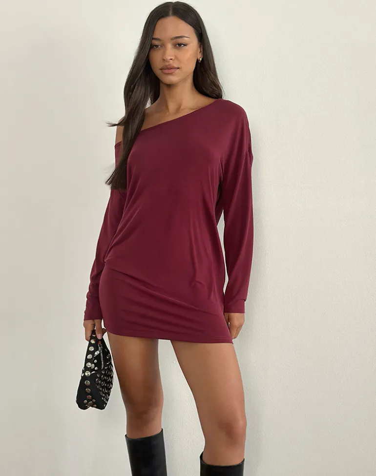 Shelisa Slouchy Mini Dress in Deep Red