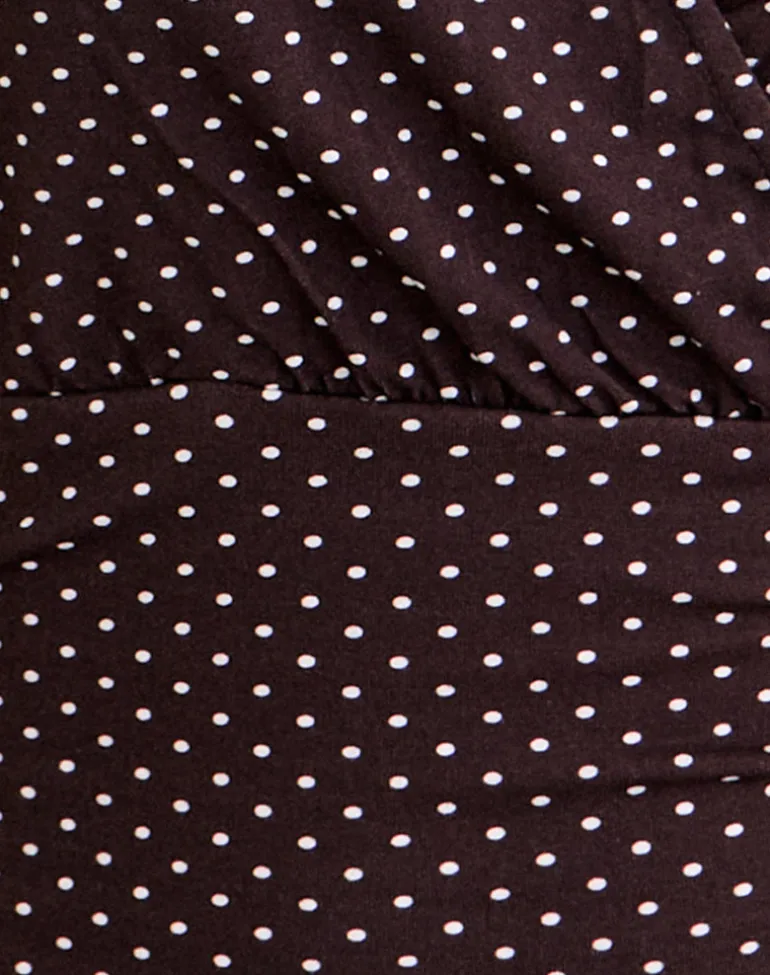 Sheon Long Sleeve Top in Rayon Jersey Brown with Micro Polka Print
