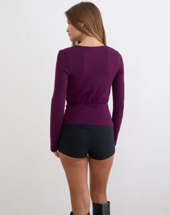 Sheon Long Sleeve Top in Rayon Jersey Fig