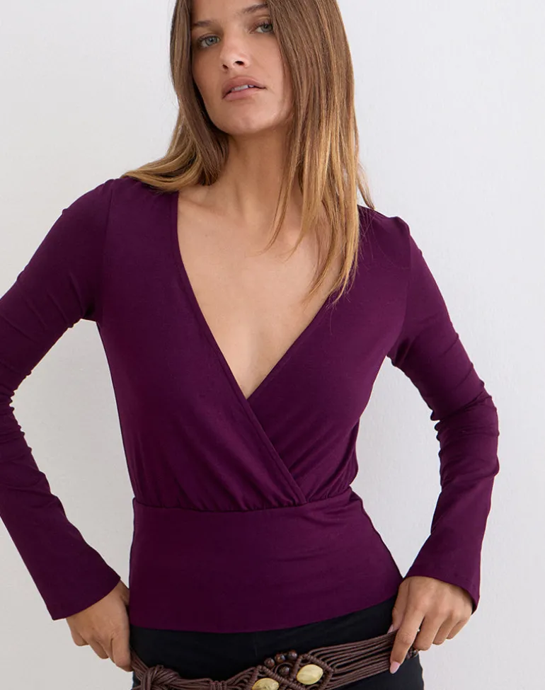 Sheon Long Sleeve Top in Rayon Jersey Fig