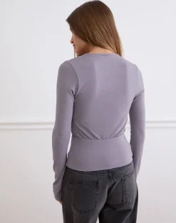 Sheon Long Sleeve Top In Rayon Jersey Grey Lavender