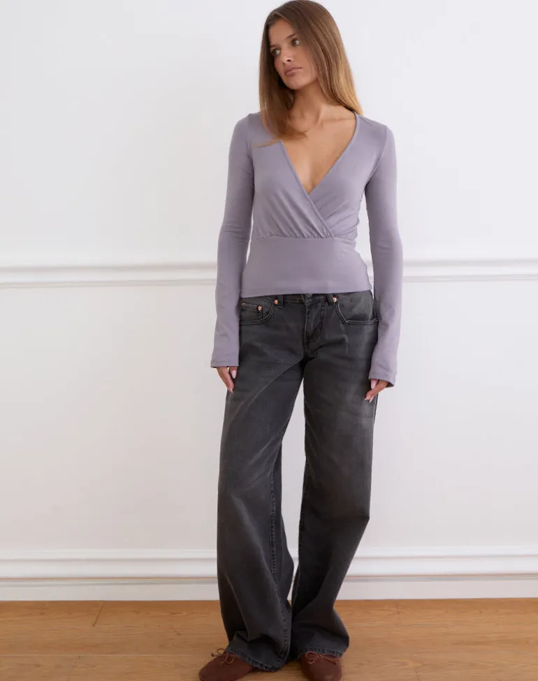 Sheon Long Sleeve Top In Rayon Jersey Grey Lavender