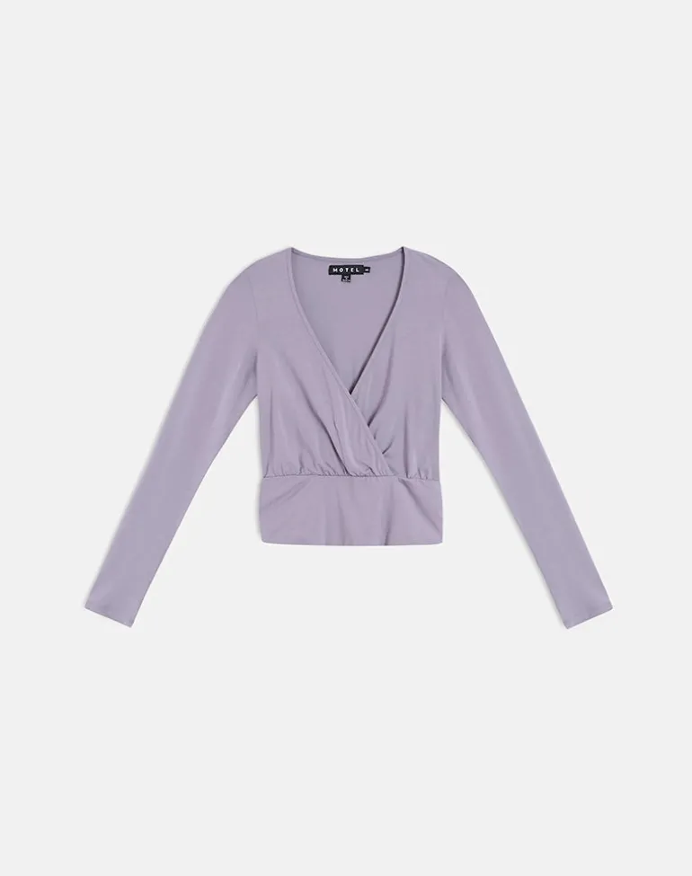 Sheon Long Sleeve Top In Rayon Jersey Grey Lavender
