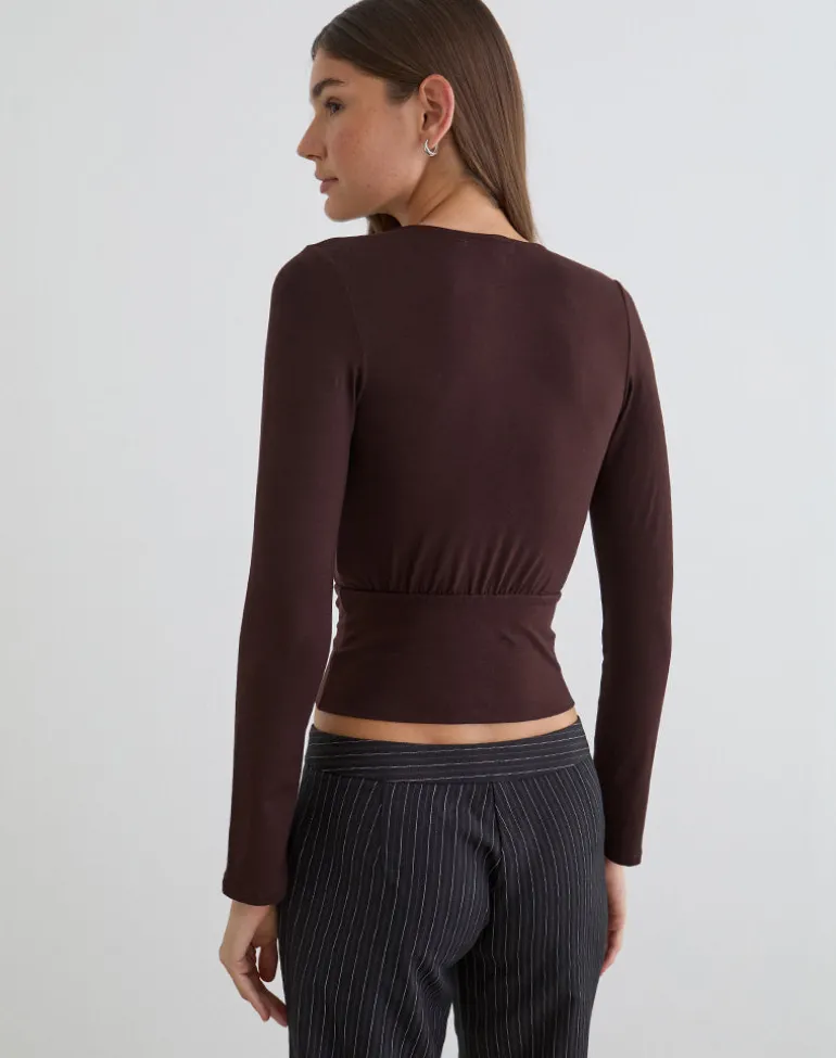 Sheon Long Sleeve Top in Rayon Jersey Bitter Chocolate