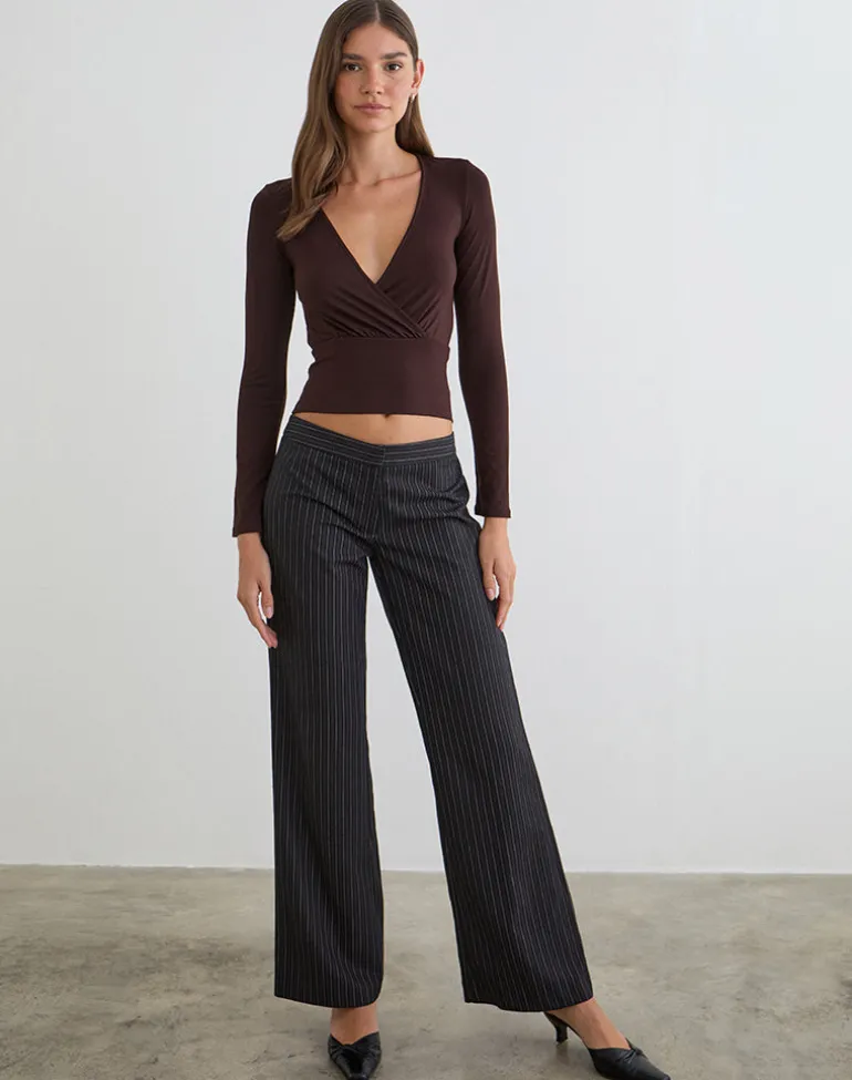Sheon Long Sleeve Top in Rayon Jersey Bitter Chocolate