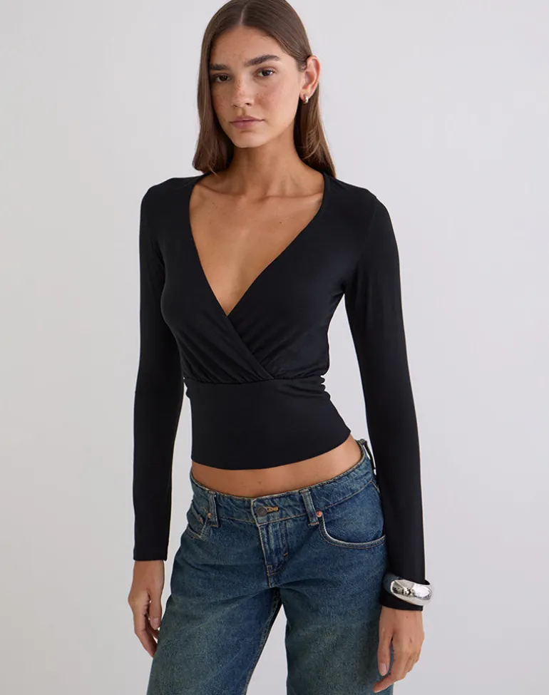 Sheon Long Sleeve Top in Rib Black
