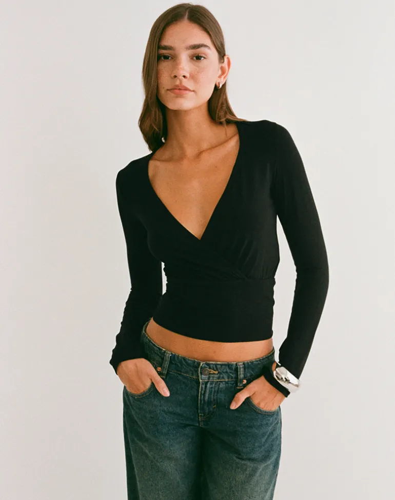 Sheon Long Sleeve Top in Rib Black