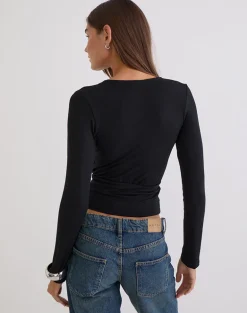 Sheon Long Sleeve Top in Rib Black