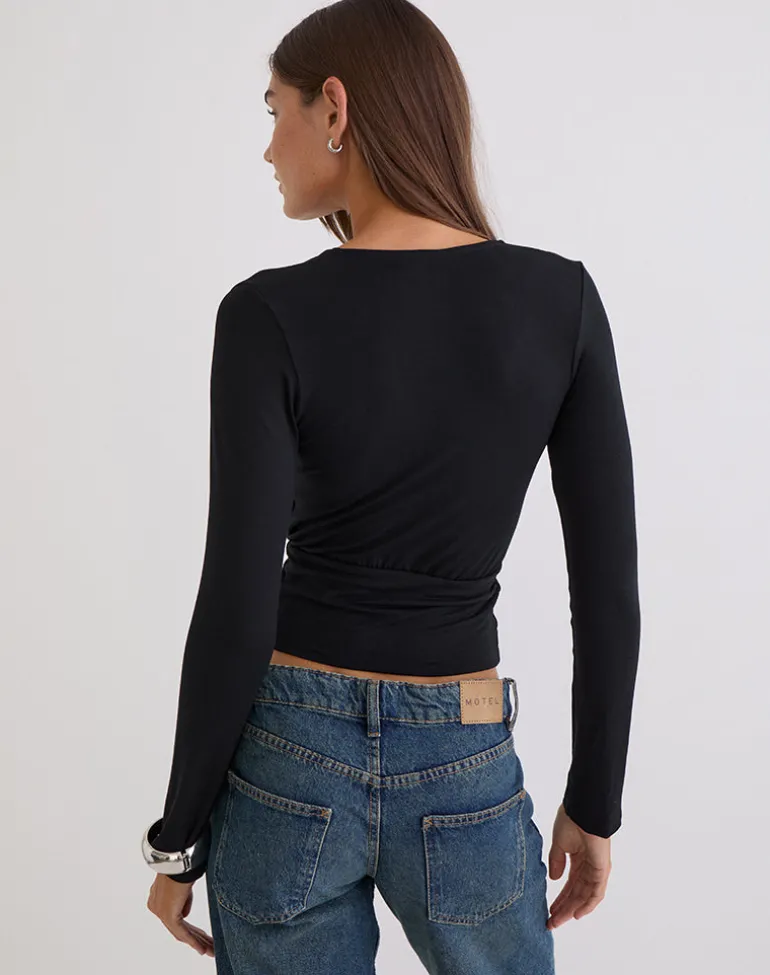 Sheon Long Sleeve Top in Rib Black