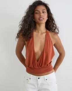 Sherlyn Halter Top in Cupro Burnt Orange