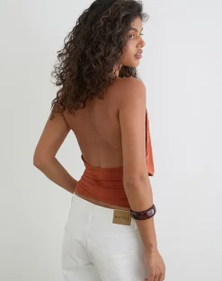 Sherlyn Halter Top in Cupro Burnt Orange