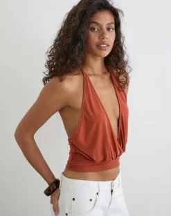 Sherlyn Halter Top in Cupro Burnt Orange