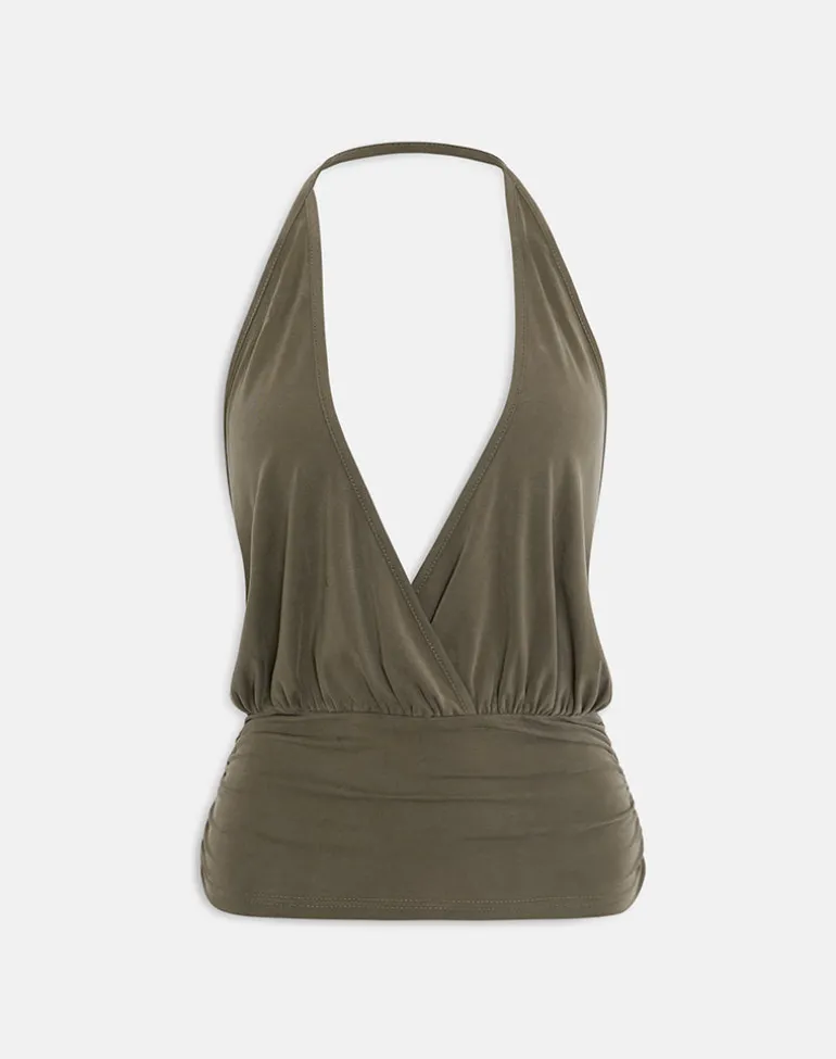 Sherlyn Halter Top in Cupro Khaki