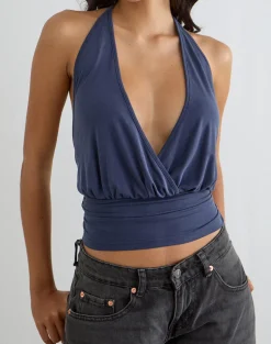 Sherlyn Halter Top in Cupro Navy