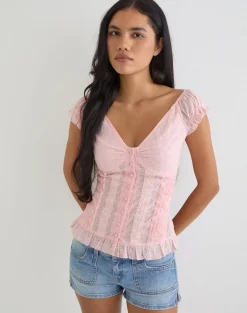 Shiku Button Up Top in Broderie Pink
