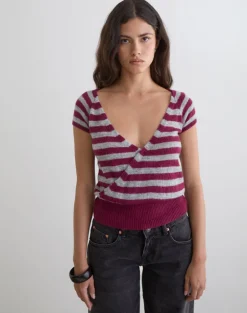 Shilpa Top in Maxi Stripe Wine and Grey