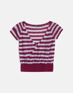 Shilpa Top in Maxi Stripe Wine and Grey
