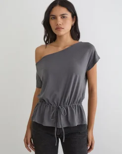 Sika One Shoulder Top in Charcoal Grey with Tie Belt