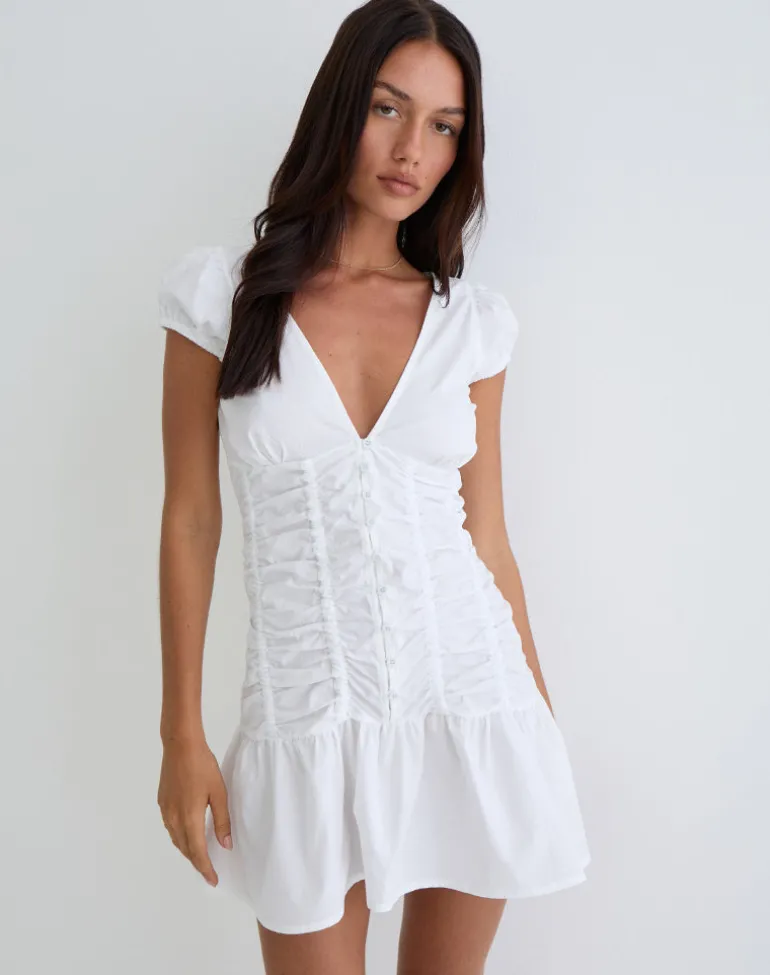 Silesa Ruched Mini Dress in White