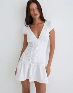 Silesa Ruched Mini Dress in White