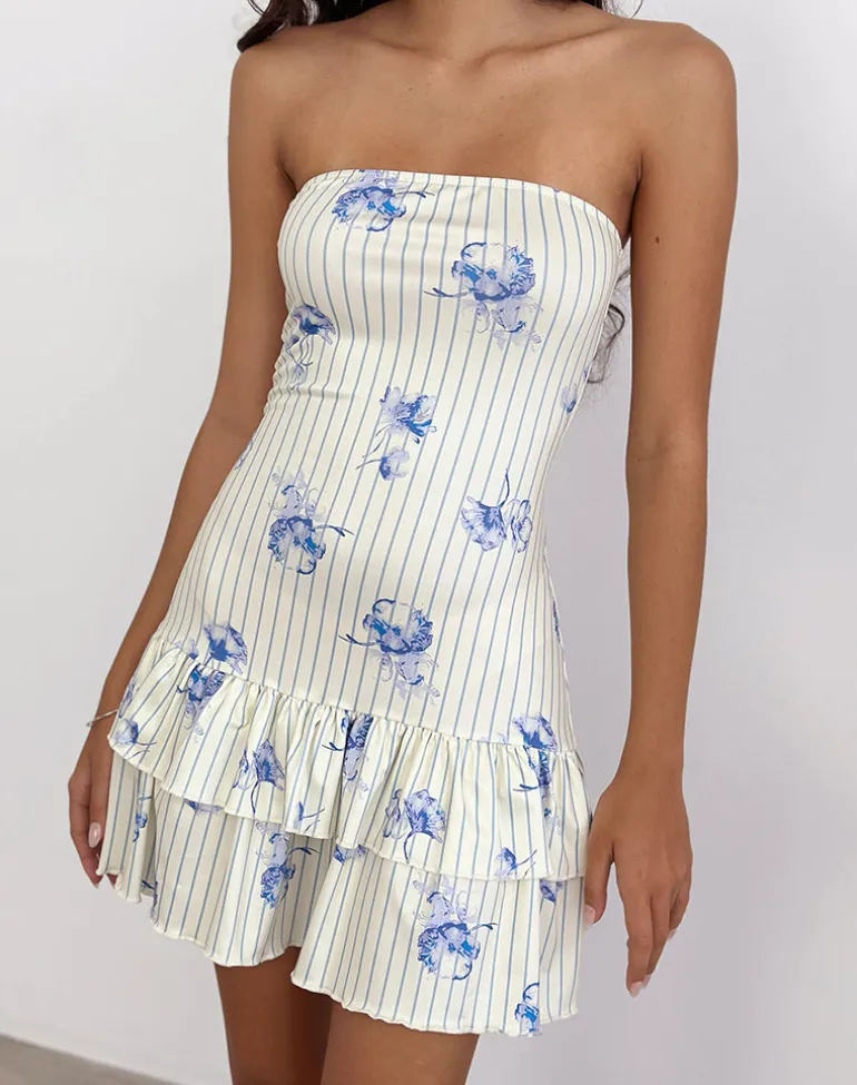Sitav Dress in Floral Stripe Cream