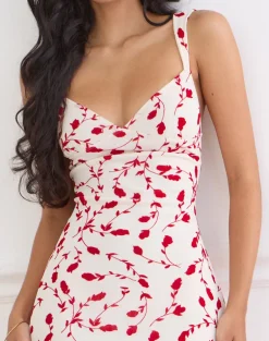 Sitiya Maxi Dress in Cream with Red Leafy Lily Flock
