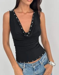 Slater Studded Top in Rayon Jersey Black