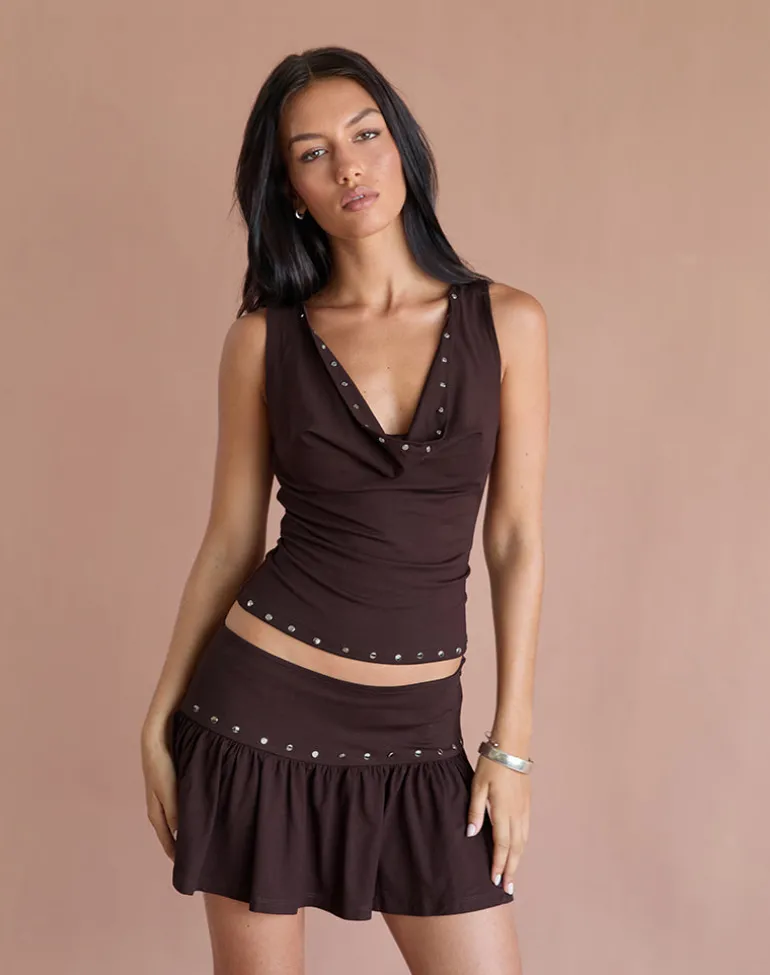 Slater Studded Top in Rayon Jersey Bitter Chocolate