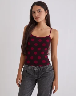 Solani Top in Brown with Big Polka Red