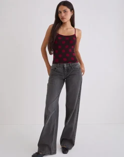 Solani Top in Brown with Big Polka Red