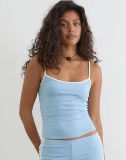 Solani Top in Nantucket Blue with Off White Binding