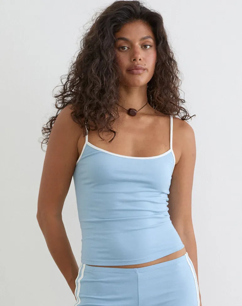 Solani Top in Nantucket Blue with Off White Binding