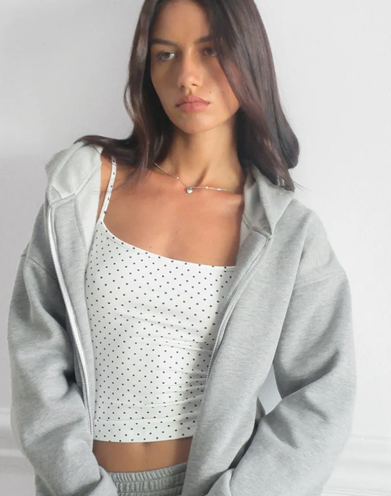 Solay Cami Top in White with Black Micro Polka Print