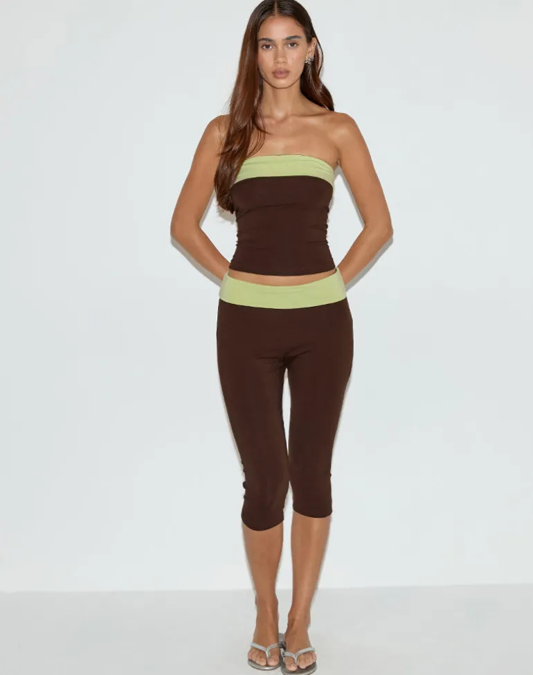 Solna Bandeau Top in Chocolate Brown with Pistachio Binding
