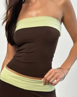 Solna Bandeau Top in Chocolate Brown with Pistachio Binding