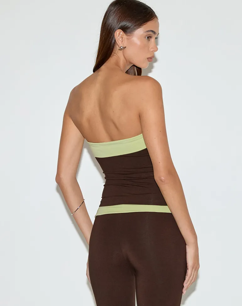 Solna Bandeau Top in Chocolate Brown with Pistachio Binding